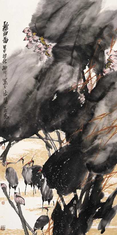 文柳川 2005年作 听雨图 立轴